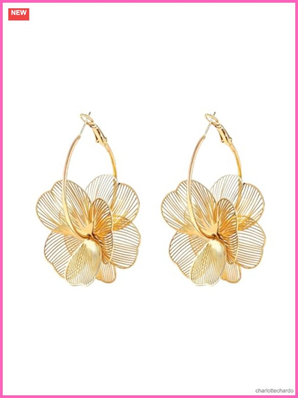 3D Floral Dangle Hoop Earrings, Lightweight Trendy Statement Jewelry